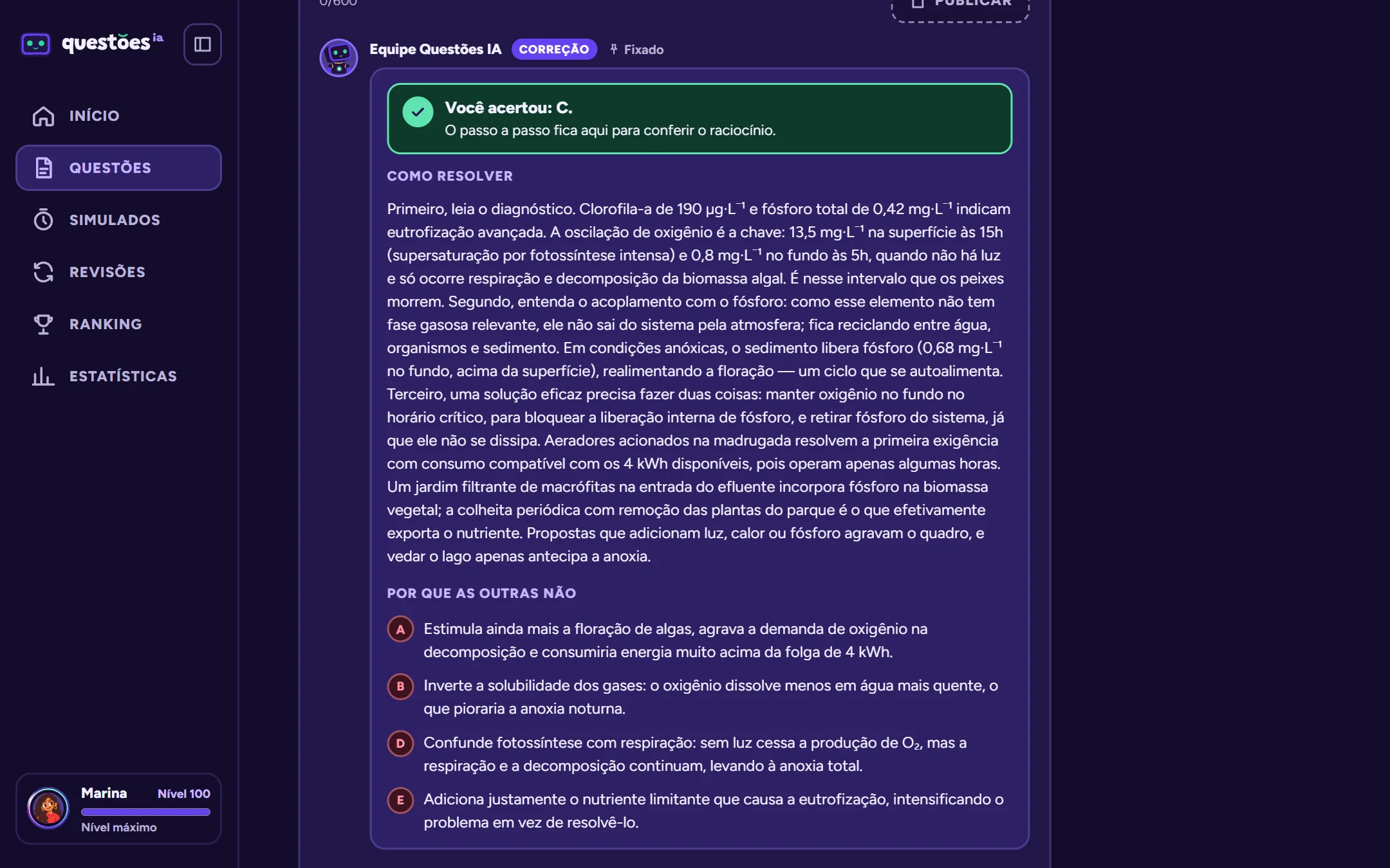 Print da tela: Explicação da questão