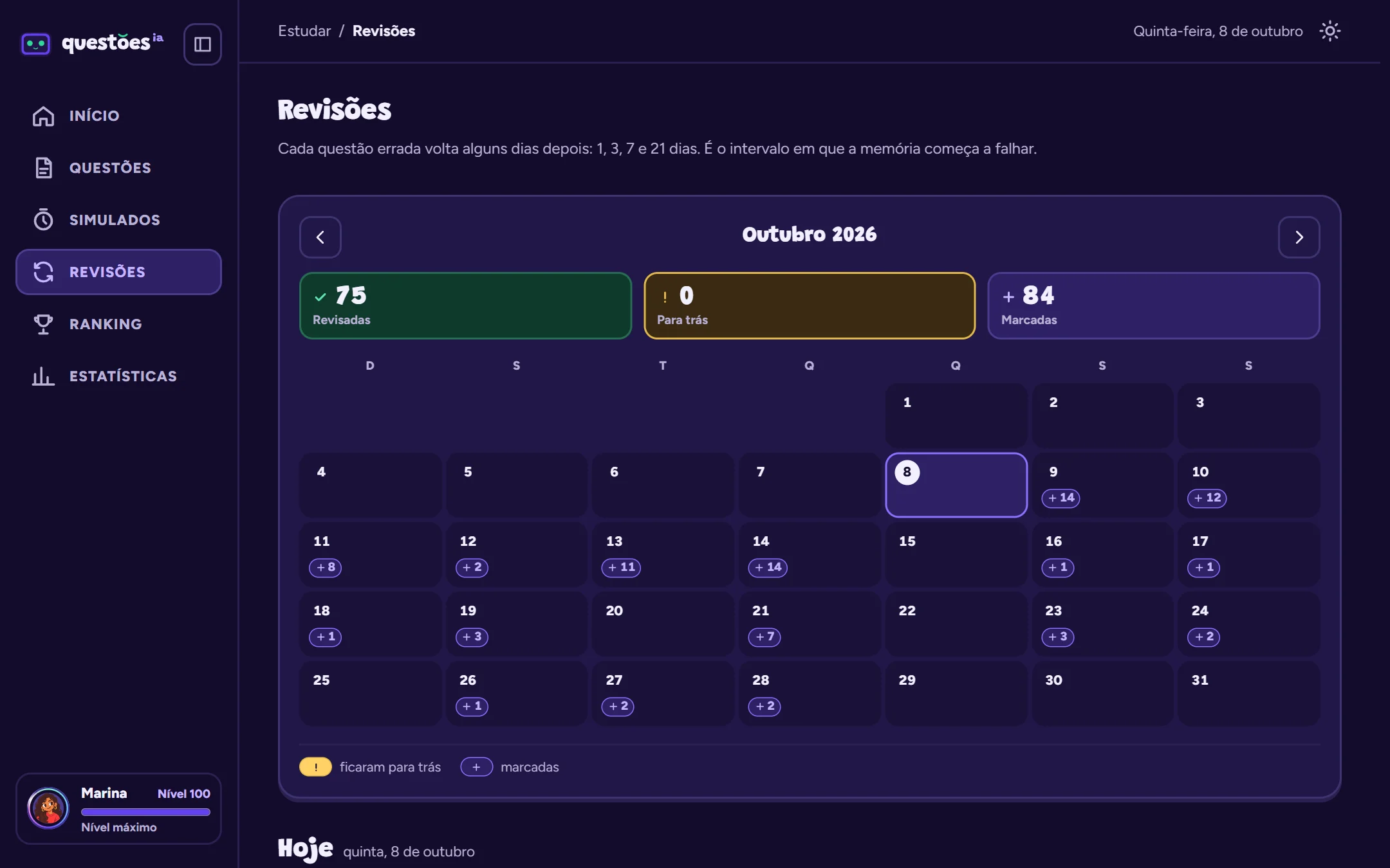 Print da tela: Revisão programada